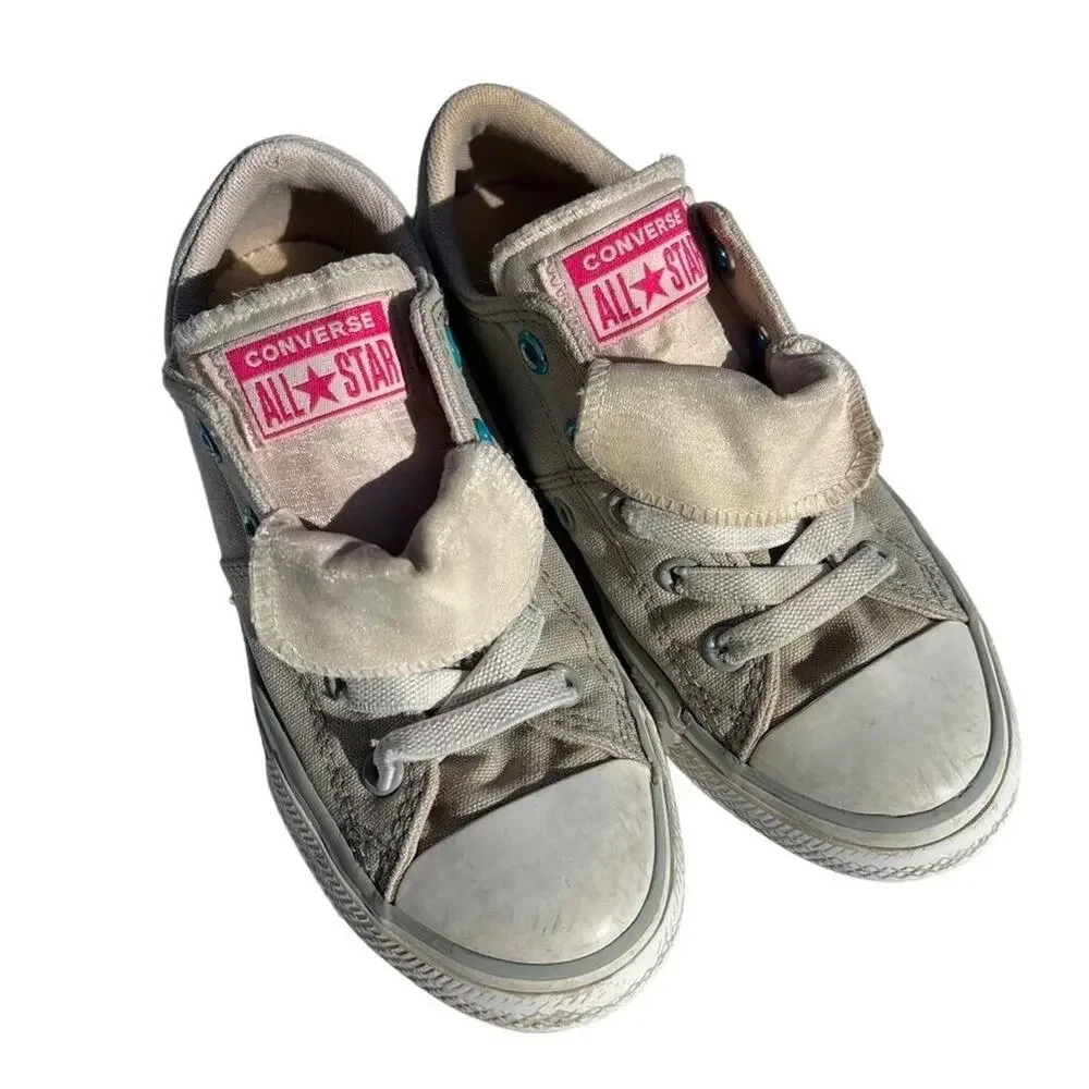 Converse All Star Girls Sneakers Shoes Double Tongue Gray Pink Athletic Sz 13